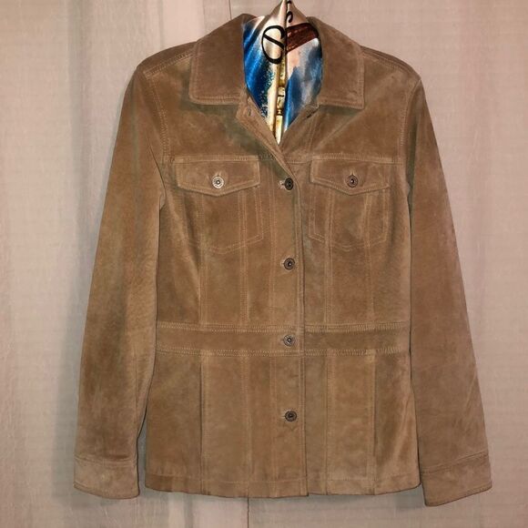 Eddie Bauer M Tan Genuine Suede Leather Button Front Jacket - Picture 1 of 17